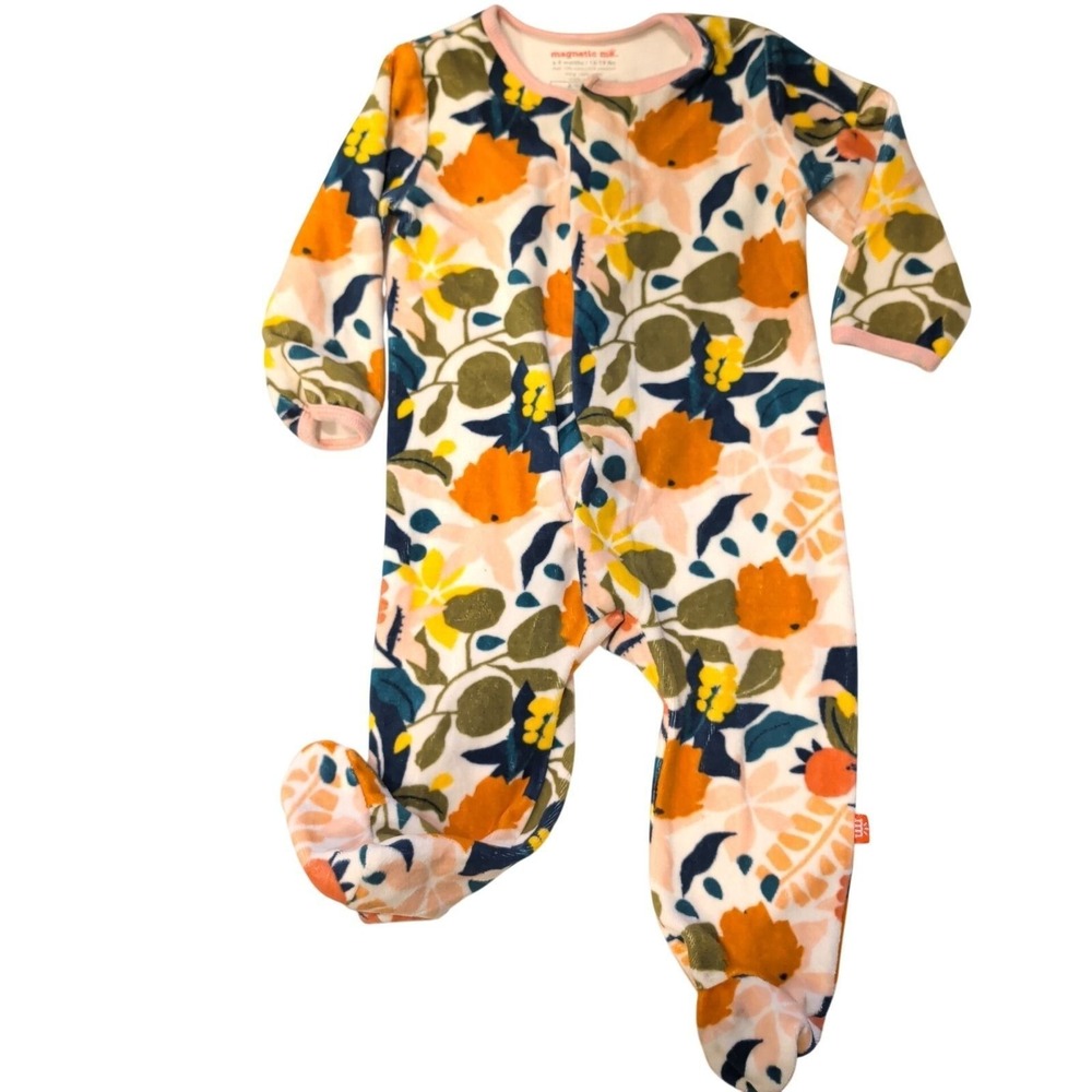Magnetic Me Floral Magnetic Closure Footed Sleeper 6-9 Months Yellow Pink